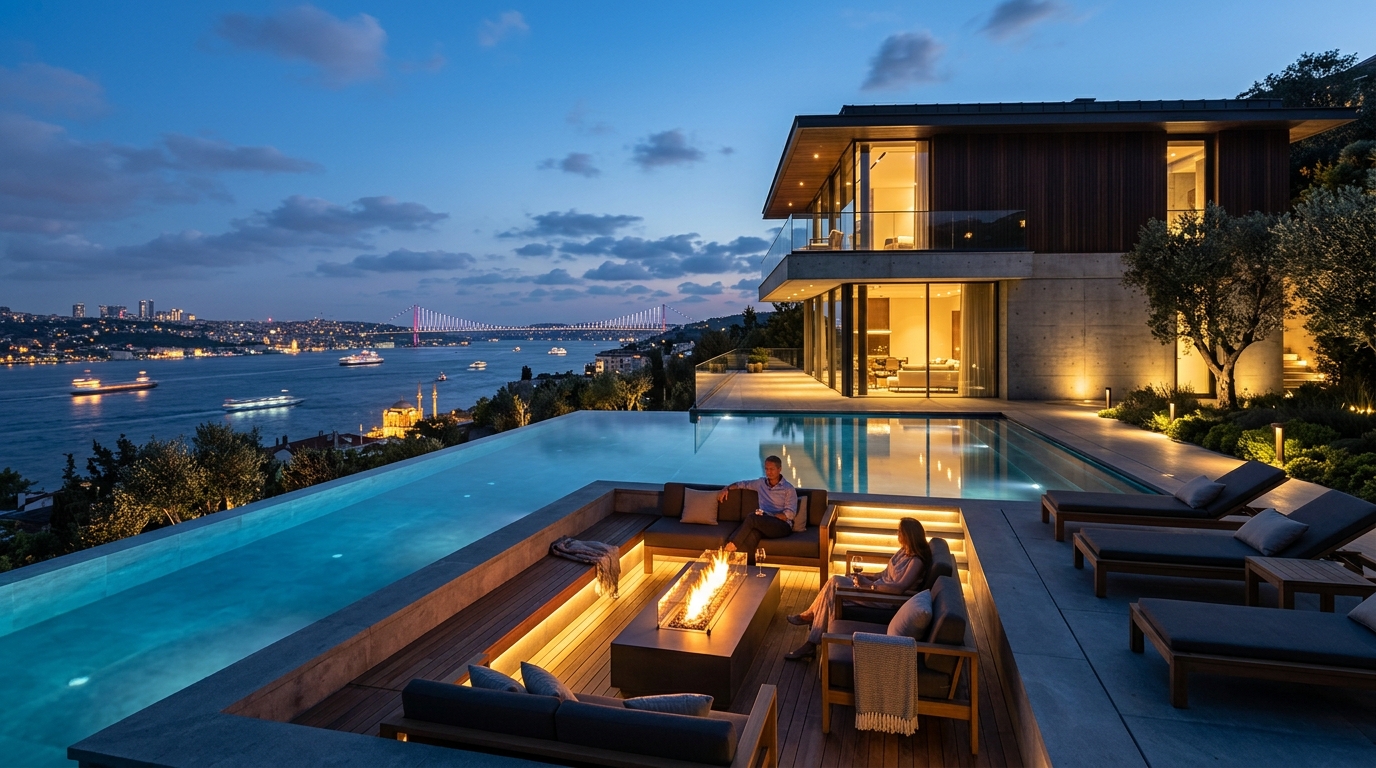 Modern Villa Gece Teras ve Havuz